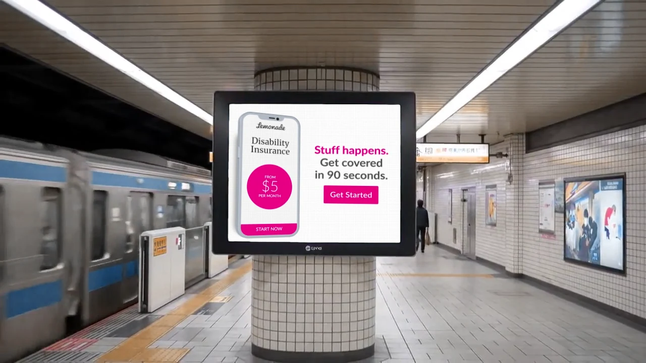 Lemonade creative in a transit screen placement visualization.