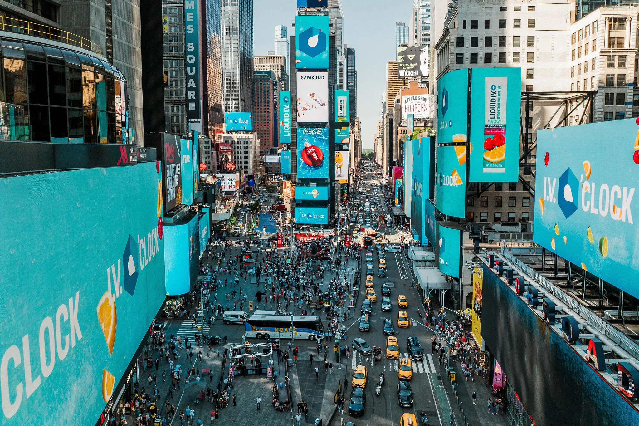 Liquid I.V. — aerial photograph of the 2025 Times Square takeover